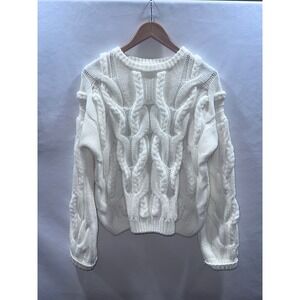 Loved + Adored White Cable Knit Sweater Womens Medium Chunky Crew Neck Size M
